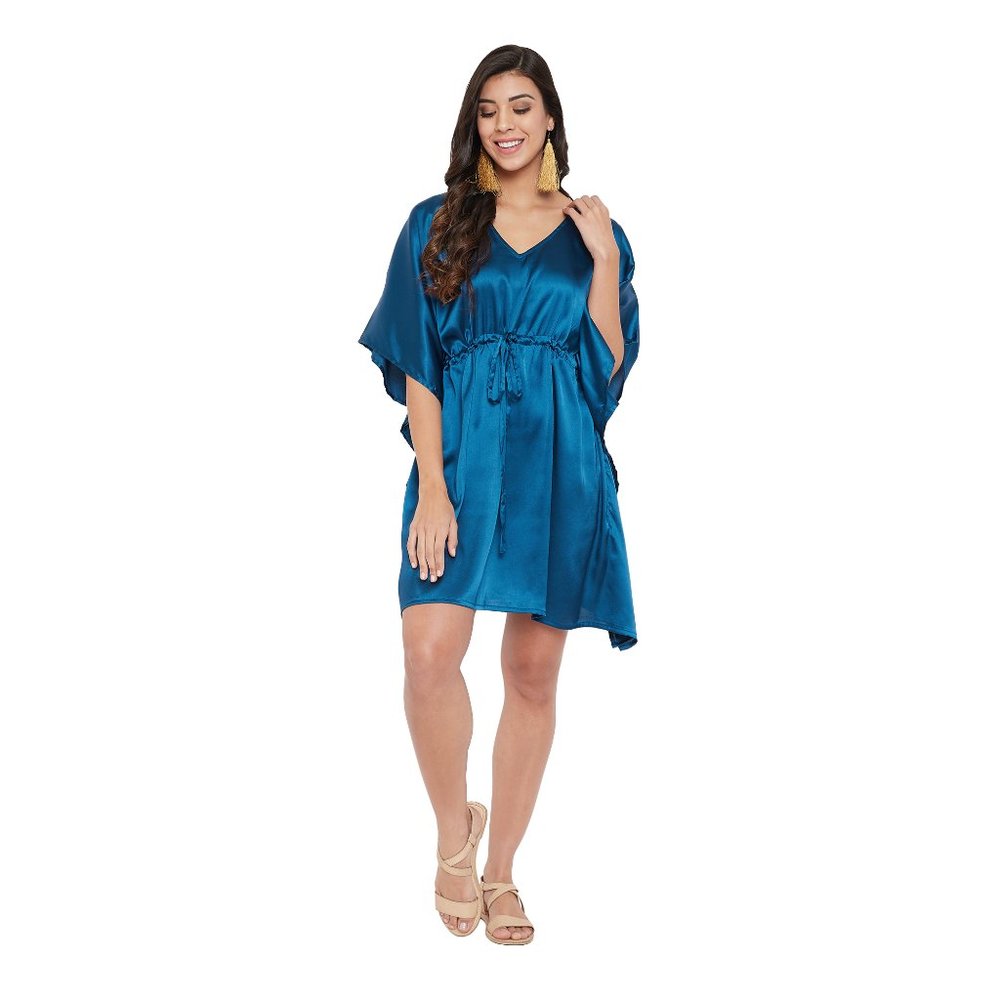 Womens Satin Tunic Tops with Drawstring Silky Soft Sateen Dress Beach Cover up